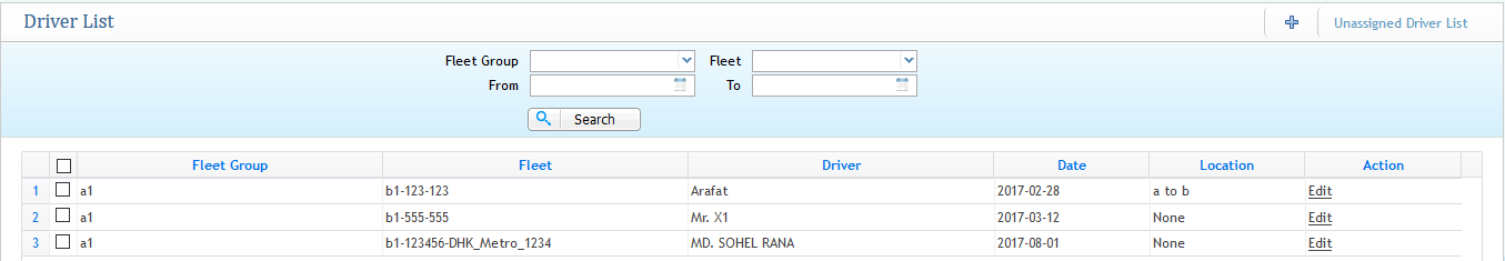 Registered Driver List for Operation